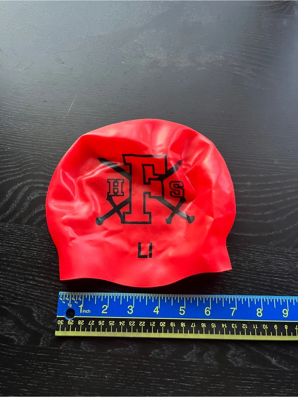 Red FHS Swim Cap Silicone One Size Red Black Logo LI